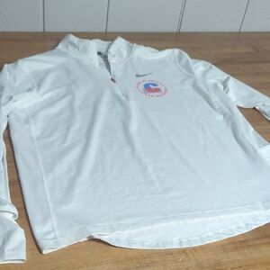 Nike White Long Sleeve Kids Tee with Pink Logo